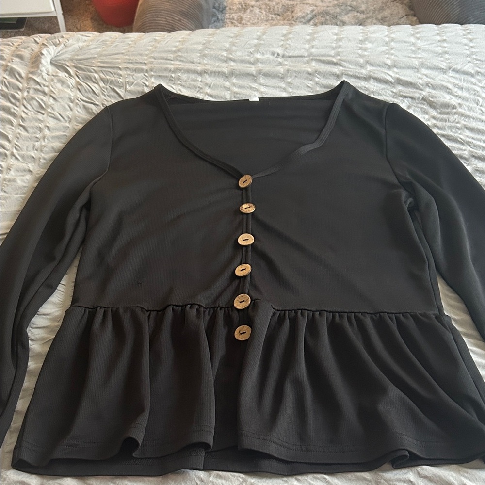 SHEIN Black V-Neck Peplum Blouse